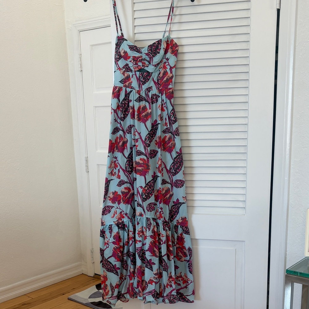 A.L.C. Light Blue Maxi Dress with Red and Purple Floral Print